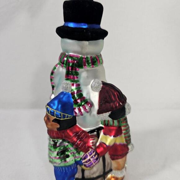 Old World Christmas Glass Snowman And Children Ornament. 6" - Picture 2 of 6